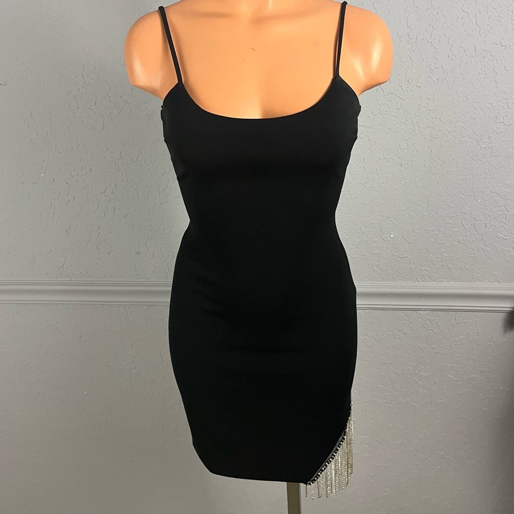 ✰ BLACK BODYCON SILVER RHINESTONE DRESS ✰